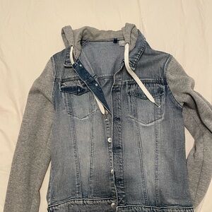 H&M Blue Denim Jacket with Gray Hoodie